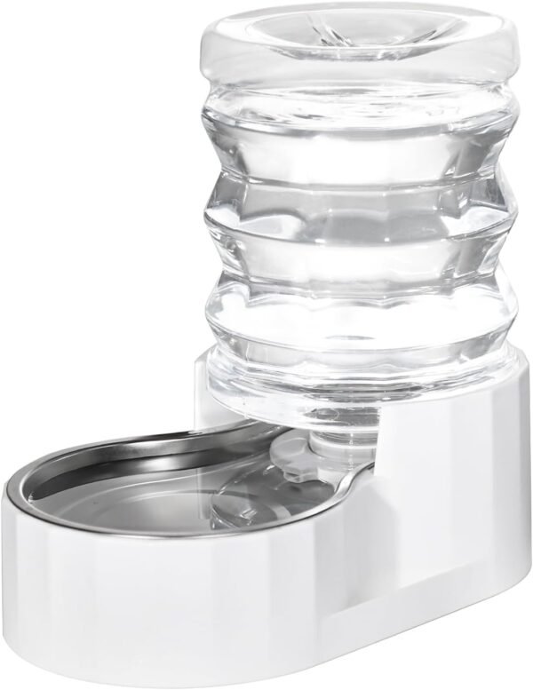 Automatic 5L Pet Waterer, Gravity Stainless Steel Water Dispenser, 100% BPA-Free, Large Capacity Water Feeder for Cats and Small and Medium-Sized Dogs（White,5L）