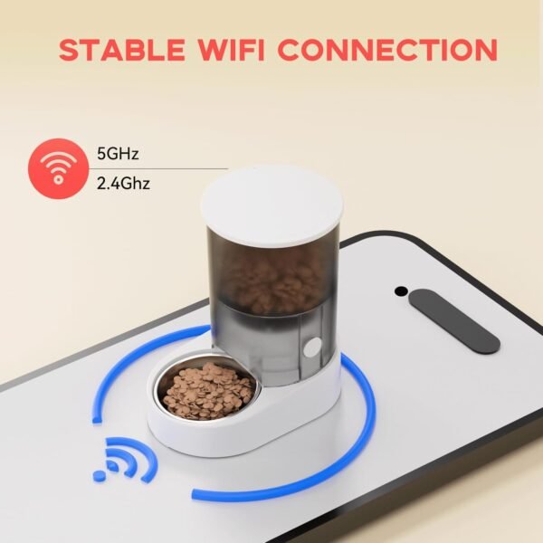 Automatic Cat Feeder, 4L Auto Dog Cat Feeder with Rechargeable Battery & Dual-Band WiFi (2.4G & 5G), Automatic Pet Food Dispenser for Outdoor Travel Home - Ceramic Bowl Included - Image 2