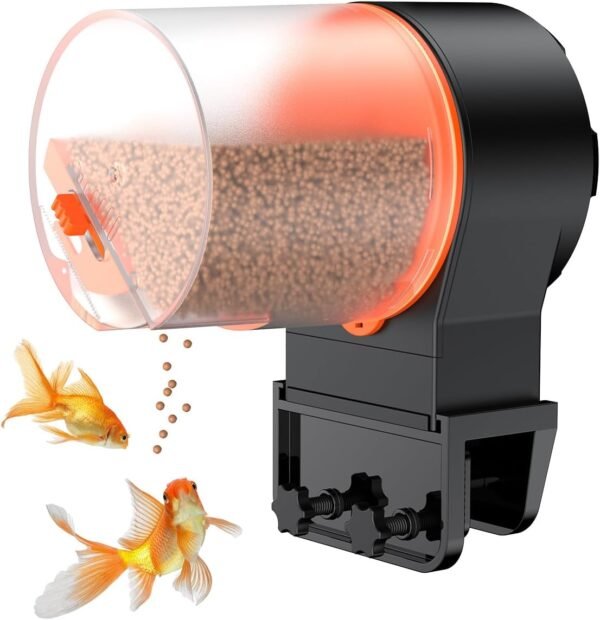 100/200 ml Adjustable Fish Feeder for Aquarium Auto Vacation Timer Fish Dispenser for Fish Tank Automatic Fish Food for Pellets Flakes & Strips, Battery Operated (Battery Not Included)