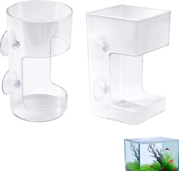 2pcs Fish Tank Feeding Trays, Plastic Transparent Round & Square Feeder Box with 4 Suction Cups Practical Accessories Supplies for Fish Tank Aquarium