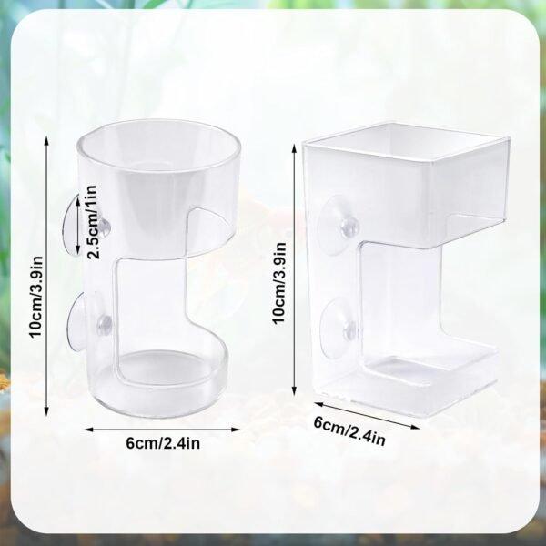 2pcs Fish Tank Feeding Trays, Plastic Transparent Round & Square Feeder Box with 4 Suction Cups Practical Accessories Supplies for Fish Tank Aquarium - Image 2