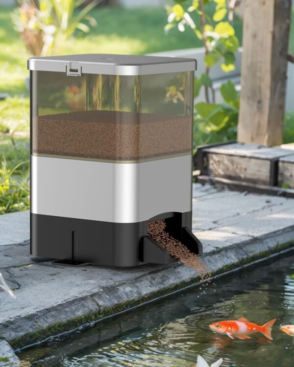 Automatic Fish Feeder - Large Capacity Vacation Timer, Moisture-Proof Outdoor Koi Fish Feeder, Battery Powered