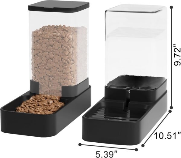 Automatic Cat Feeder and Water Dispenser in Set with Pet Food Bowl,Gravity Dog Waterer and Food Feeder for Small Medium Dog Cat Puppy Kitten Large Capacity(3.3L,Black) - Image 2