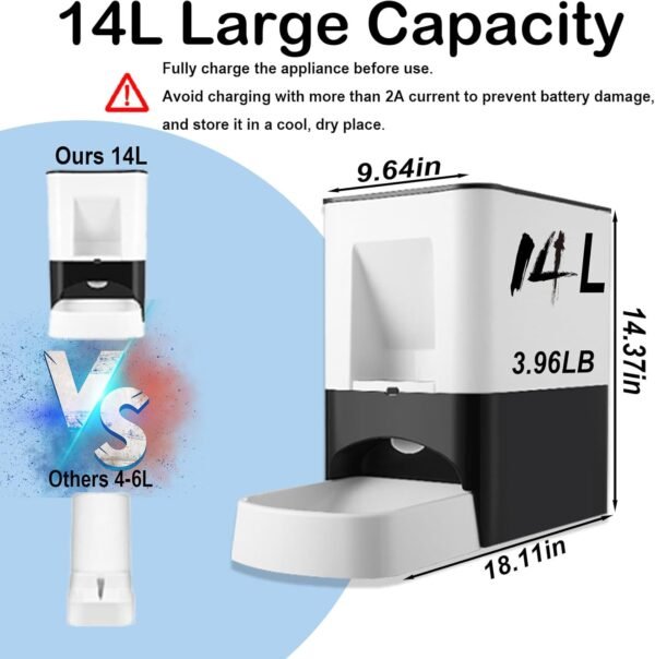 Large Automatic Dog Feeder - 14L Extra Large Breed Auto Dog Feeder, Timed Programmable Pet Food Dispenser, Portion Control Voice Recording - Image 2