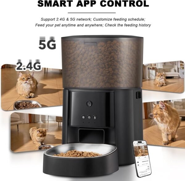 Automatic Cat Feeder with Camera & Voice Interaction, WiFi/App Control, 4L Dry Food Dispenser for Cats & Dogs with Freshness Preservation, Custom Feeding Times & Portions, Dual Power - Image 2