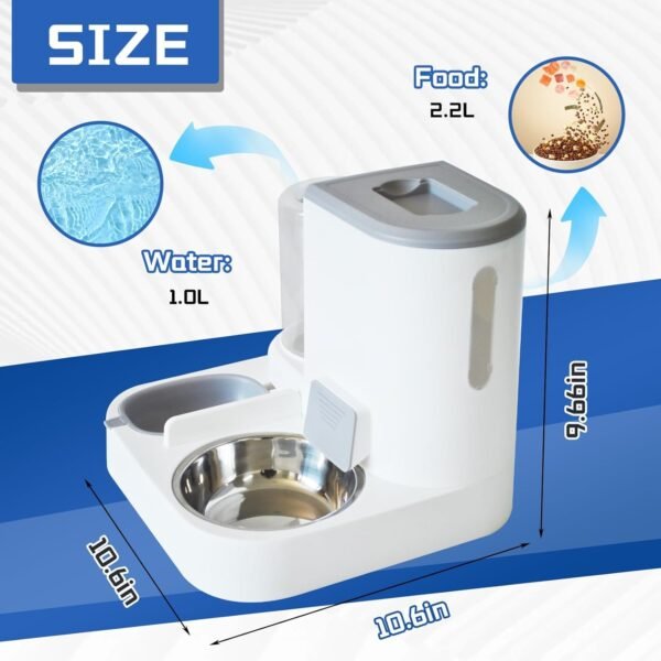 Automatic Cat Food and Water Dispenser Set 2 in 1, All-in-One Gravity Pet Feeder with Stainless Steel Cat Food Bowl Travel Auto Supply Feeder and Water Dispenser for Small Medium Cats Dogs (Gray) - Image 2