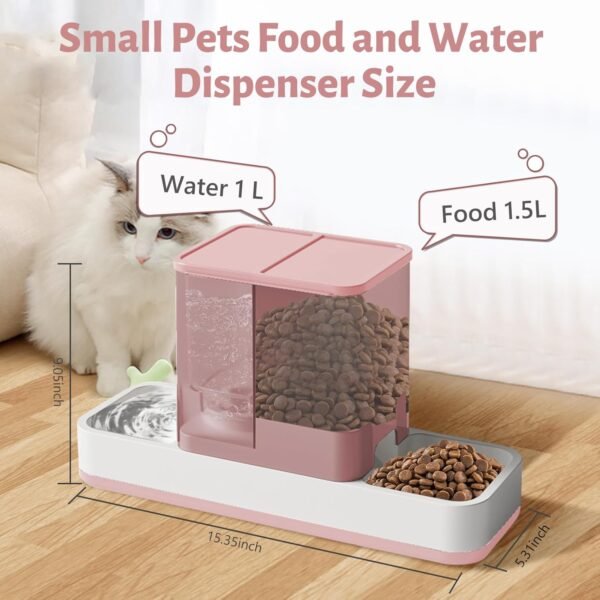 Automatic Small Pet Feeder and Water Dispenser, 2 in 1 Gravity Cat Auto Pet Feeder and Waterer Set Feeder Dish for Small Medium Pets Dog Puppy Kitten (Pink) - Image 2
