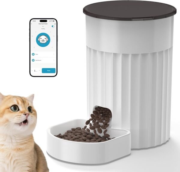 Automatic Cat Feeder 3L, 2.4G WiFi Auto Pet Food Dispenser for Cats and Small Dogs, Timed Cat Feeder Programmable Portion Size with APP Control &  1-10 Meals Per Day (White)