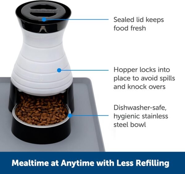 Healthy Pet Food Station - Small, 2 lb Kibble Capacity - Gravity Pet Feeder Dry Food Dispenser - Automatic Cat Feeder or Small Dog Feeder - Removable Stainless Steel Bowl Included - Image 2