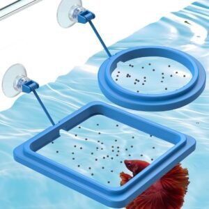 2 Pcs Fish Feeding Ring for Aquarium – Round and Square Floating Food Feeder with Suction Cup for Betta, Goldfish, Guppy, Turtle & Small Fish