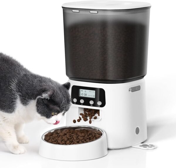 Automatic Cat Feeder,4L Timed Cat Dry Food Dispenser,Pet Feeder up to 6 Meals and 30 Portions per Day,10S Voice Record,Flexible Schedule Timer,Dual Power,Stainless Steel Bowl, for Cats and Small Dogs
