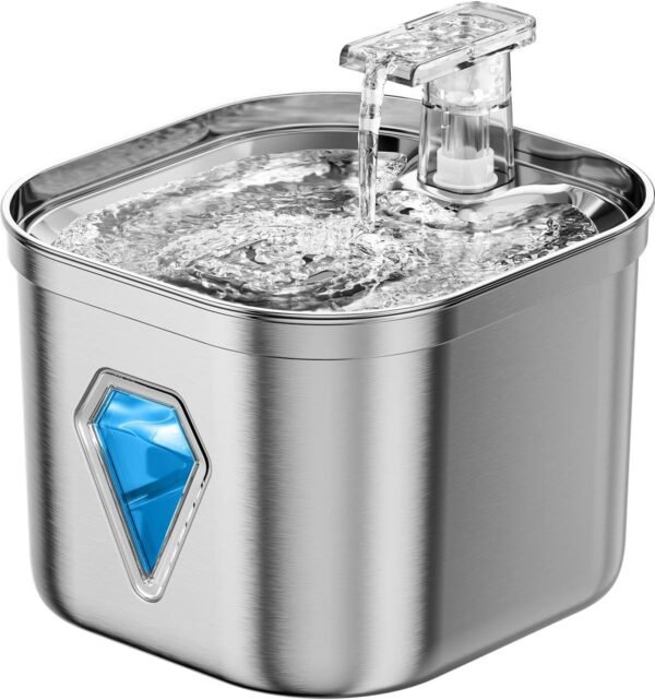 Cat Water Fountain, 74oz/2.2L Stainless Steel Pet Water Fountain Dog Water Dispenser, Water Fountain for Cats Inside with Quiet Pump